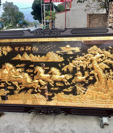 Tranh đồng hồ gỗ mạ vàng